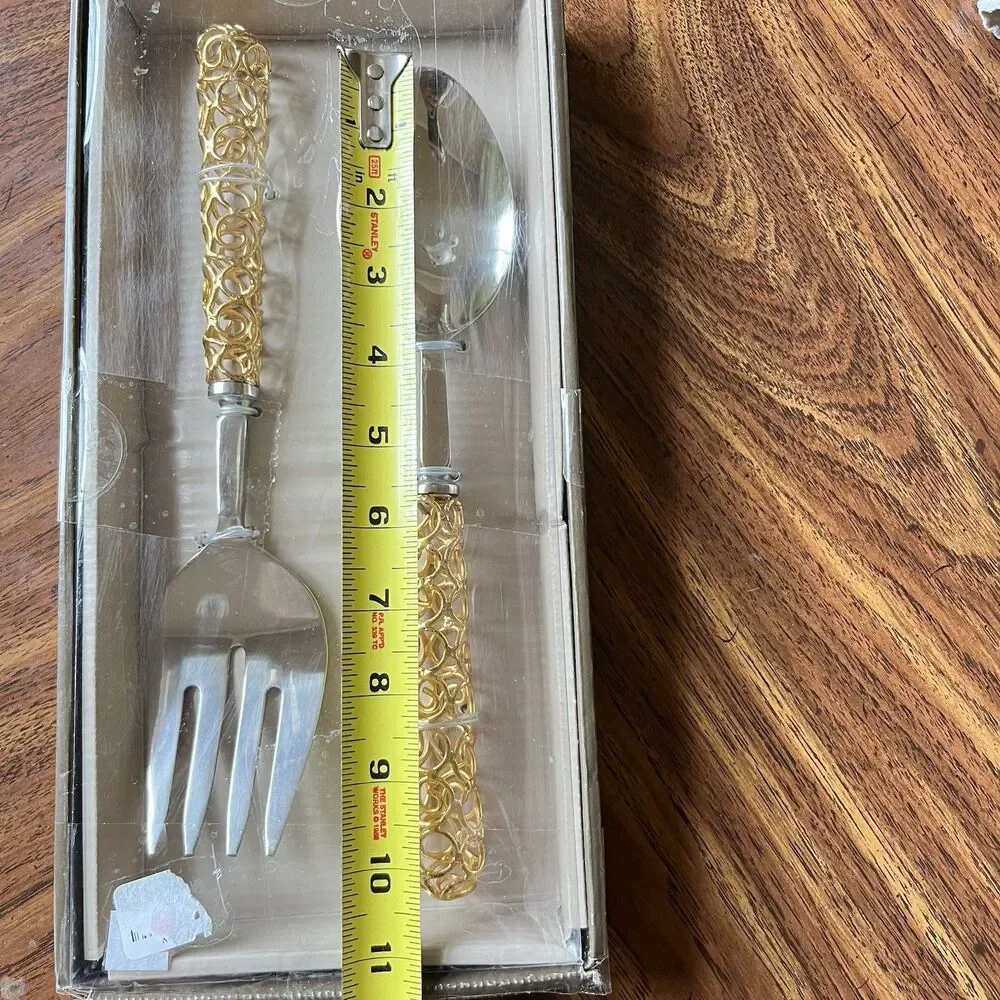 Pier 1 Imports Serveware Set Salad Serving Utensils Stainless Gold Silver